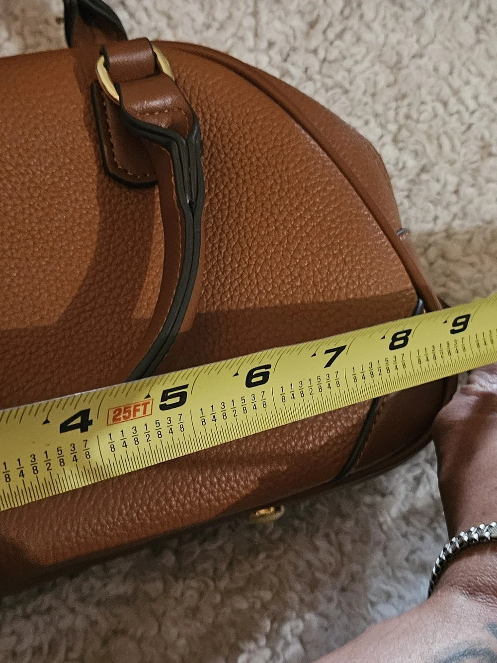 Structured Pebbled Leather Satchel in Chestnut Brown